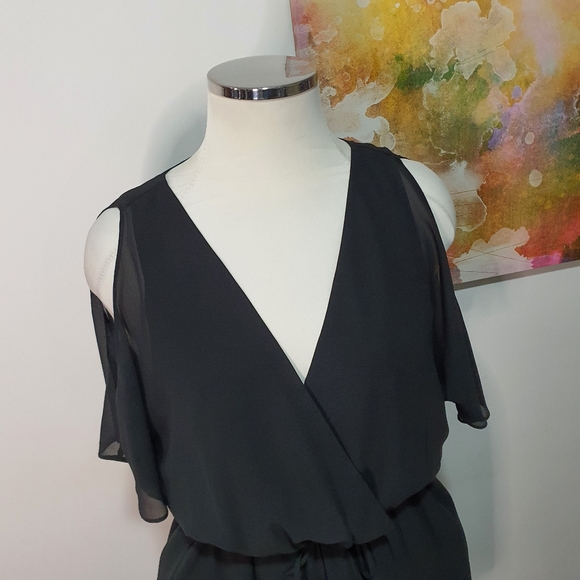 Portmans Size 14 Black Cold Shoulder V Neck Elasticated Waist Dress - Picture 4 of 11